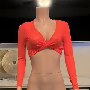 Orange Creamsicle Twisted Sheer Crop Top. Size S. Great Fit & Stretch!